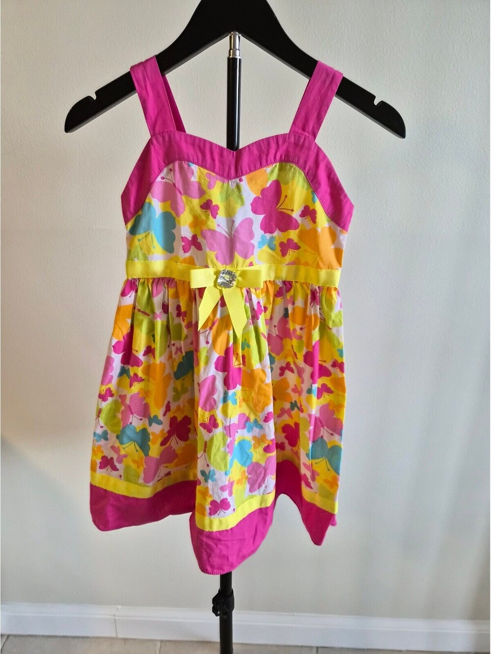 Girls' Colorful Floral Sundress with Pink Trim Size 8 0089